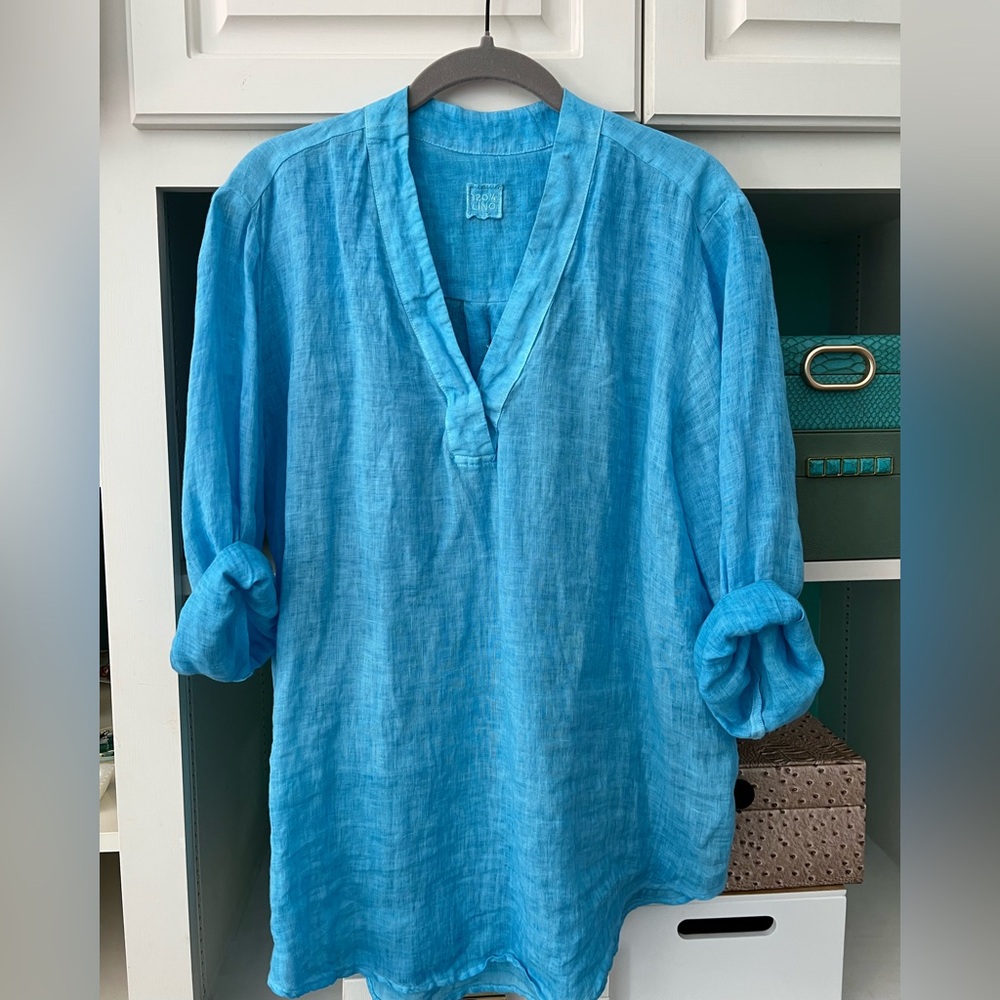 Turquoise Blue Linen Blouse
